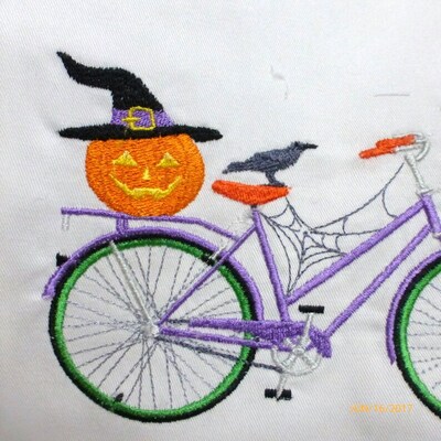 Halloween Pillow cover, Embroidered bicycle pillow, seasonal pillow covers - image3